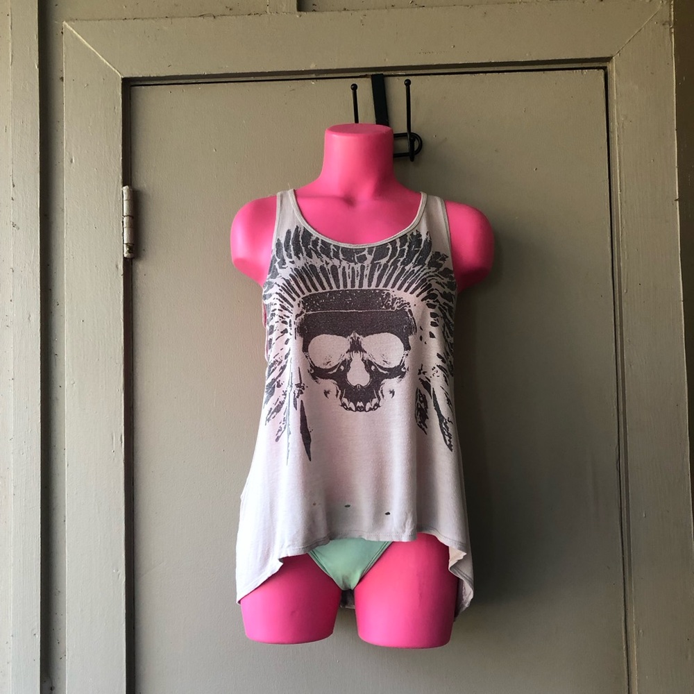 Love Culture Asymmetrical Graphic Tank Top Gray